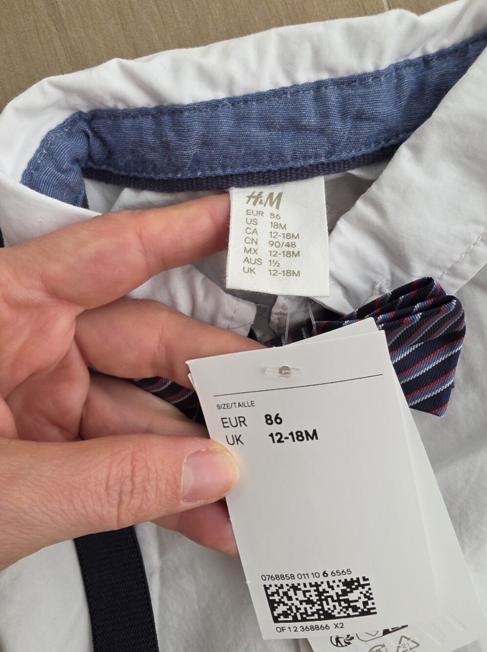 H&M Baby Formal Outfit NWT 12–18M White Shirt Navy Pants Suspenders Bow Tie - Picture 2 of 6